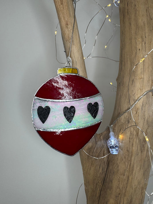 Vitrail boule de Noël cœur